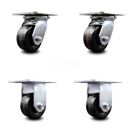 Service Caster 4 Inch Phenolic Caster Set with Roller Bearings 2 Swivel 2 Rigid SCC-35S420-PHR-2-R-2